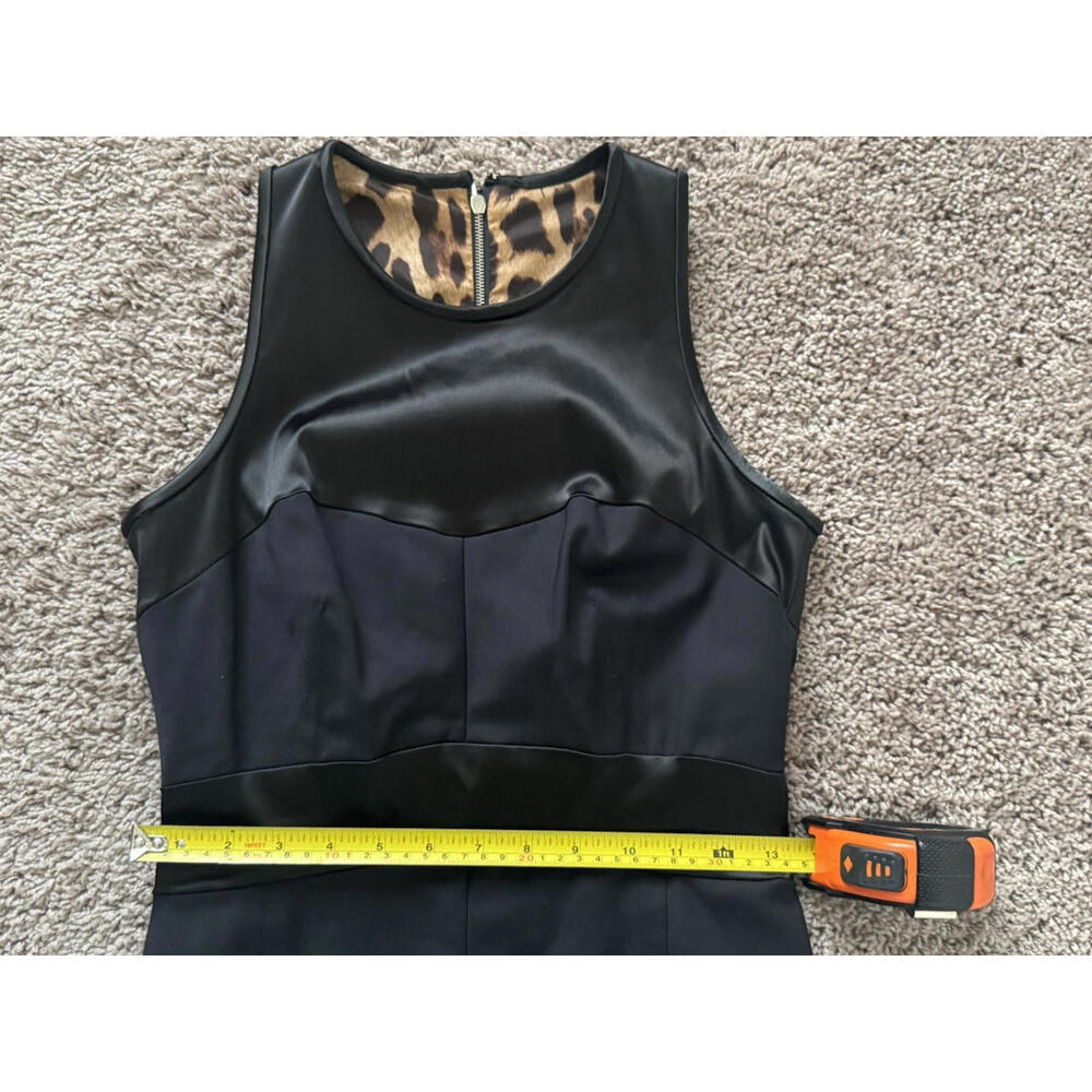 Dolce & Gabbana Black Sheath Dress 42 Midi Sleeveless Satin Panel Leopard Lining - Picture 11 of 15